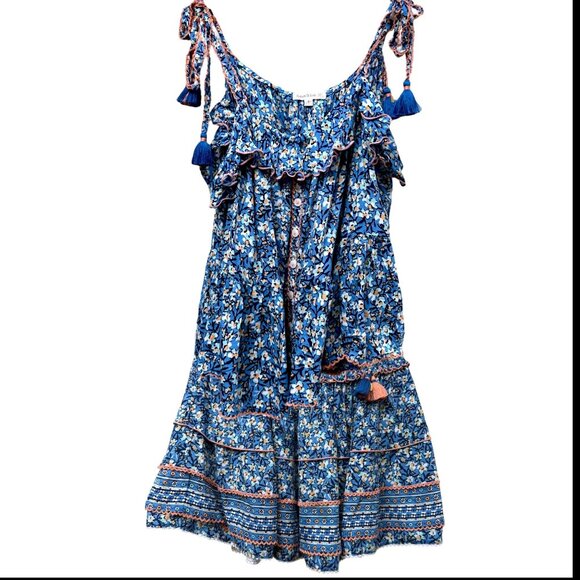 Poupette St Barth Girls Outfit Size 8 Skirt and Top Blue Floral Boho Tassel - Picture 1 of 13